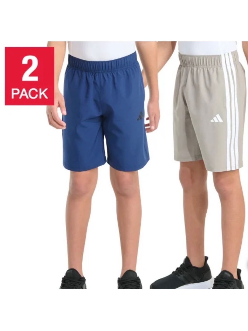 Adidas Boy's Unisex Pull-On 2-Pack Shorts Navy & Tan Large 14-16